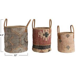 SET of 3 Jute and Cotton Kilim Baskets